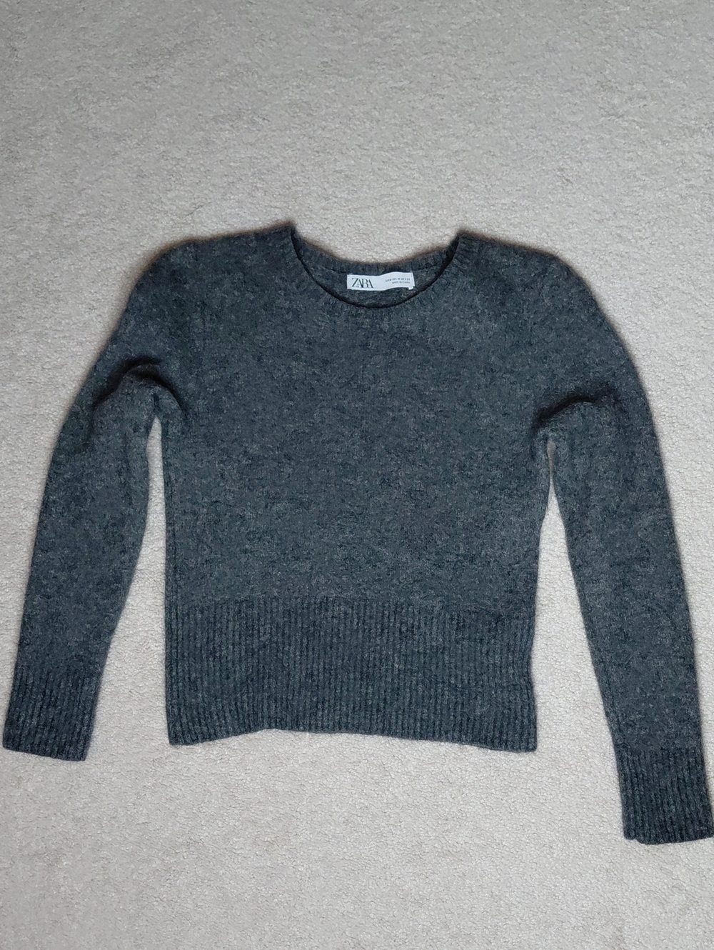 Zara Dark Gray Crewneck Wool-Blend Sweater